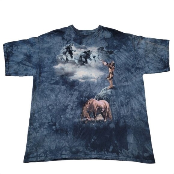 Vintage Y2K 2009 The Mountain Native American Man Blue Tie Dye T-Shirt Size XXL - Picture 9 of 11